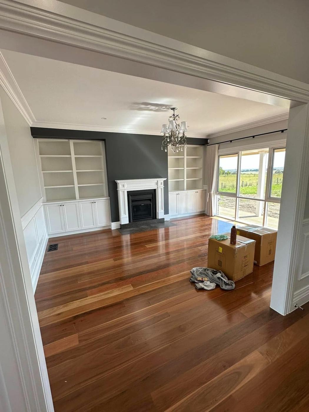 Feature wall and built-in shelving